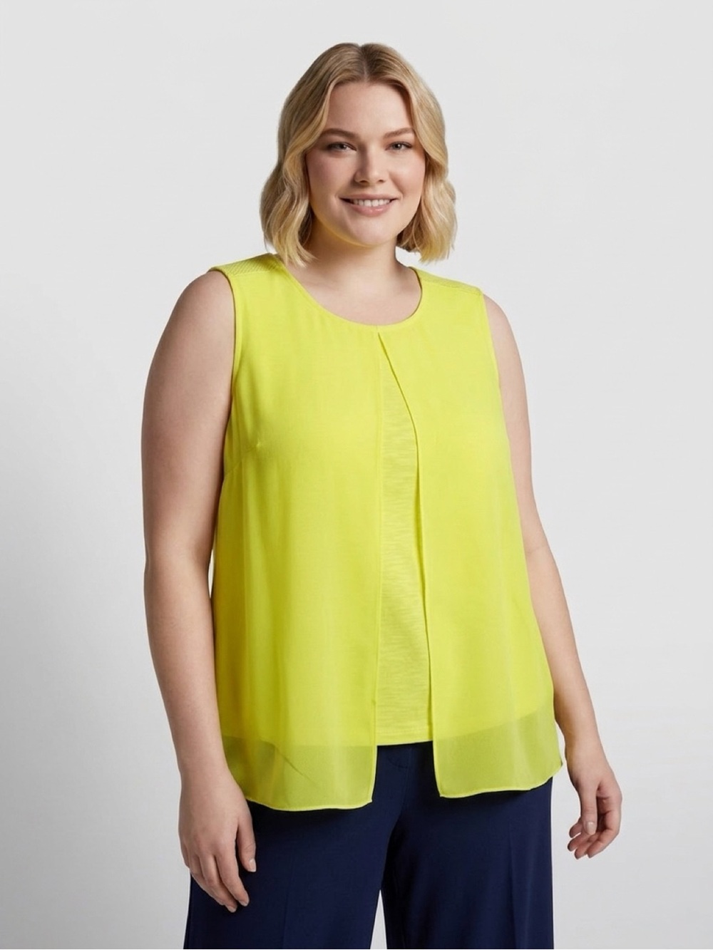 Ellen Tracy Bright Yellow Split-Front Sleeveless Top